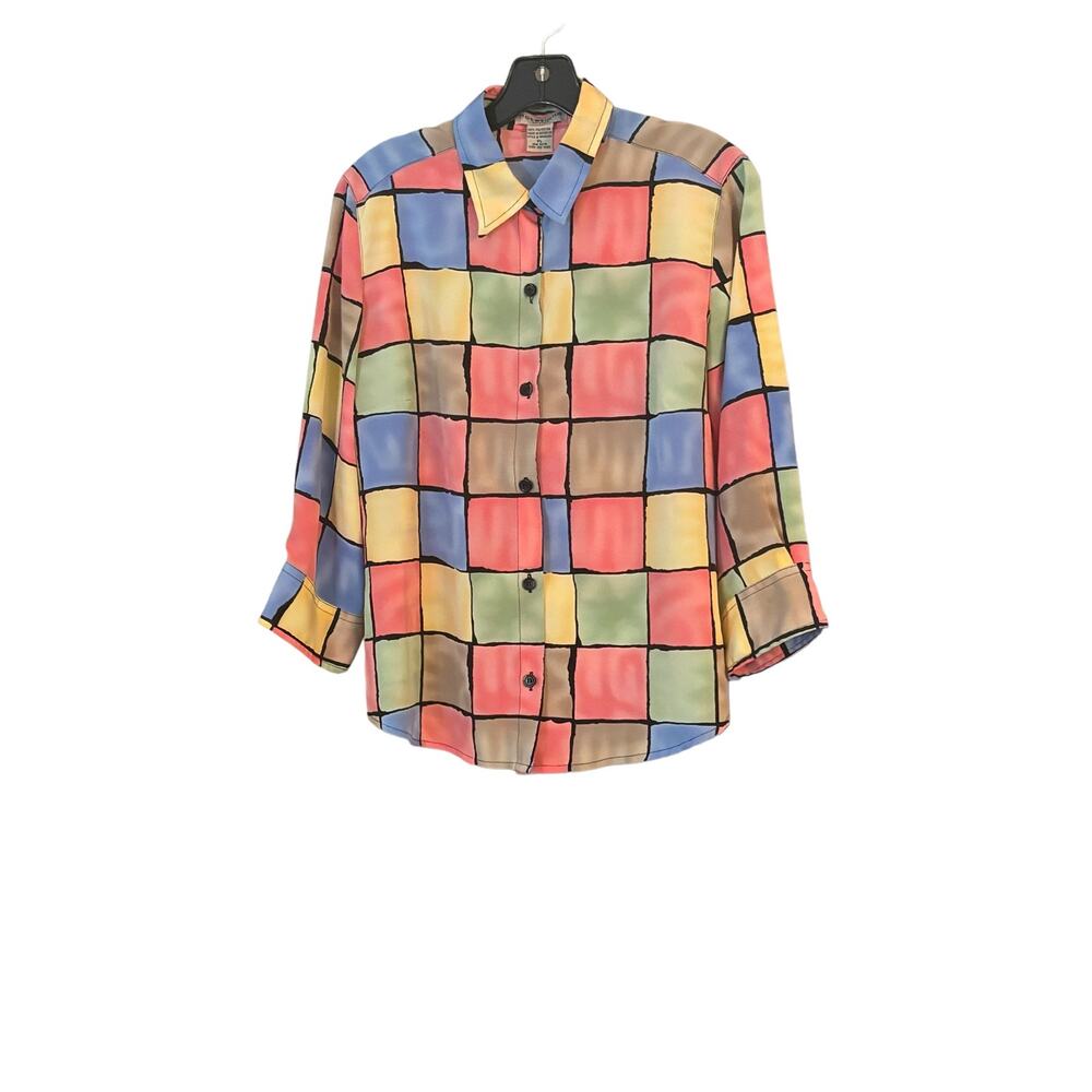 Notations Color Block Woman's 3/4 Sleeve Blouse Top VTG Bright Colors Retro 90's